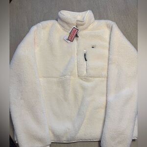 Vineyard Vines Medium Ivory fuzzy classic quarter zip NWT